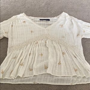 Embroidered Cream Flowy Blouse
